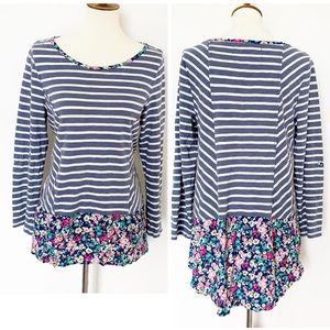 Postage stamp (ANTHRO) striped top, floral trim